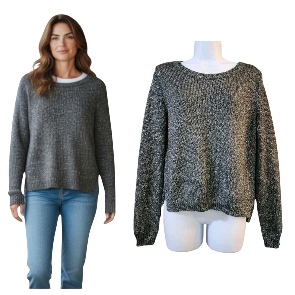 H&M Divided Womens Pullover Sweater Size 12 Metallic Silver 1/4 Zip